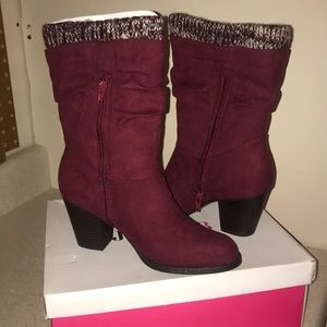 Burgundy Faux Suede Boots